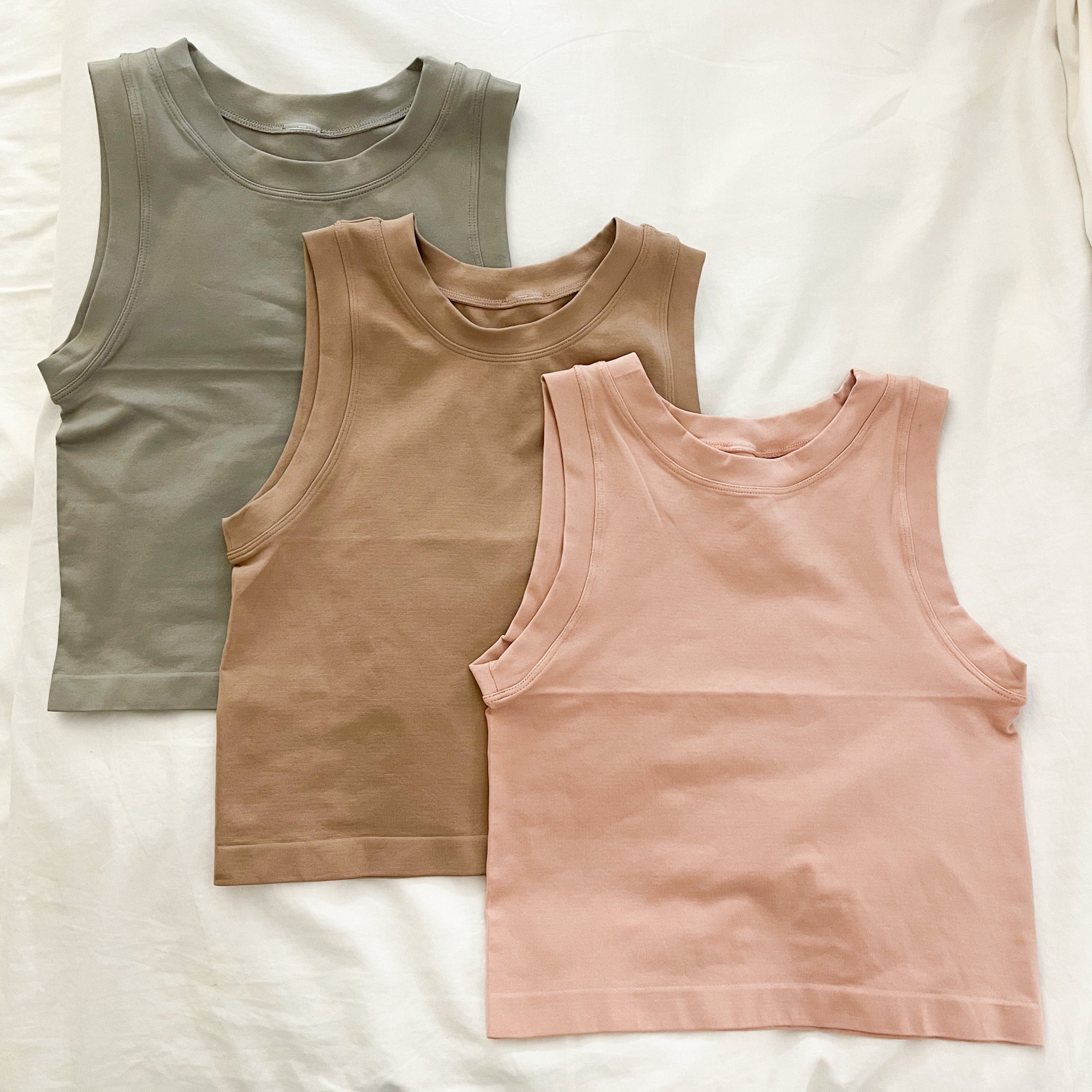 [WOOALONG]25SS★Skin Soft Halter Tank Top YYDGH Women's Criss Cross Halter Crop Top Ribbed Knit